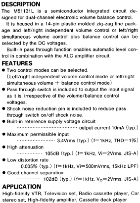 M51132L データシート ( 2ch Electronic Volume Balance )